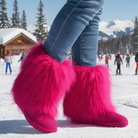 BearPaw Shoes - Bearpaw Boetis Pink Curly Lamb Fur Sheepskin Wool Lined Mongolian Sherpa Boots 8